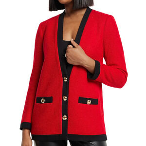 NEW EXPRESS RED BLACK TIPPED TWEED NOVELTY BUTTON BLAZER JACKET SIZE MEDIUM